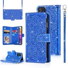 Furiet Capa carteira de bolinhas para Samsung Galaxy A72 5G/4G com alça de pulso alça de ombro com zíper flip bolsa, suporte para cartão de crédito com glitter brilhante para celular A 72 G5 72A S72