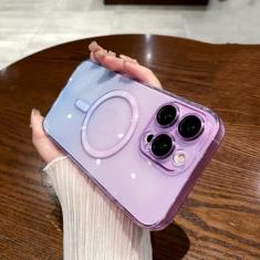 Caso de carga sem fio padrão gradiente de luxo para iphone 11 12 13 14 15 pro max plus capa magnética transparente macia, roxo, para iphone 12