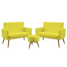 Kit 2 Poltronas Namoradeiras Decorativas Vega Com Rodapé e Puff Solar 