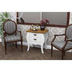 Mesa de Cabeceira Bombe Premier Branco/Cumarú - Patrimar Móveis