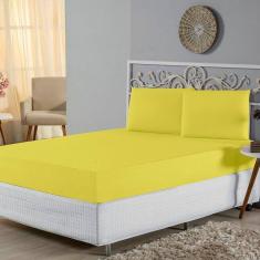 Jogo De Lençol Casal Padrão Malha 100% Algodão 3 Peças Cor Amarelo