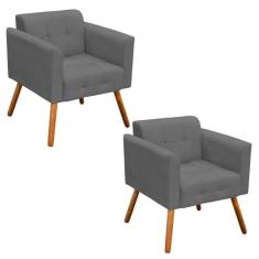 Kit 02 Poltronas Elisa Suede Grafite Pés Palito Drossi - D'ROSSI