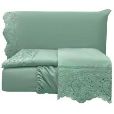 Jogo Lençol Casal Passione Bordado Inglês 4pç 100% Poliéster - Verde -