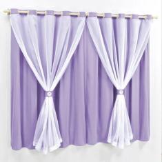 Cortina 4 Mts Sala Quarto Malha com Voal Trilho Comum Baratissima Lilá