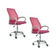Kit 2 Cadeiras De Escritório Esteirinha Mesh Ergonômica Rosa