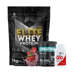 Kit: Whey Protein Elite-Pro 1kg + Creatina Monohidratada Pote 300g + Coenzima Q10 100mg-Unissex