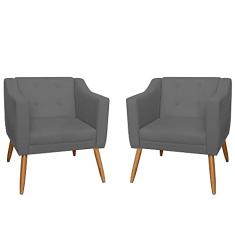 Kit 02 Poltronas Decorativas Lavinia Pés Palito Suede Cinza - DS Estofados