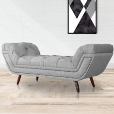 Recamier Calçadeira Estofado Sienna King 195 Cm Linho Cinza - LM DECOR