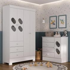 Quarto Infantil com Guarda Roupa e Cômoda Stella Branco