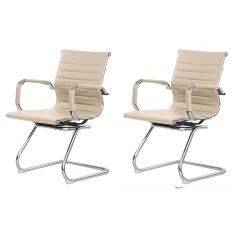 Kit 2 Cadeiras Escritório Interlocutor Stripes Fixa PU Nude
