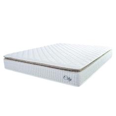 Colchão Casal Molas Ensacadas City Pillow Top 138x188x23cm Branco/Bege Hellen - Suporta até 110kg por Pessoa