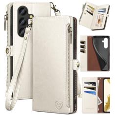 XcaseBar Capa carteira para Samsung Galaxy S24 Plus/S24+ com zíper para cartão de crédito bloqueio RFID, capa protetora de couro PU à prova de choque para mulheres homens Samsung S24Plus capa de