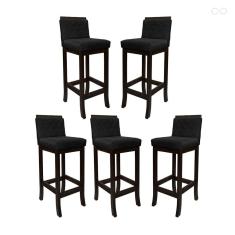 Kit 5 Banquetas Média para Balcão Nice em Madeira Maciça Matelassê Suede Preto CCS