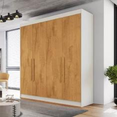 Guarda Roupa Solteiro 4 Portas 3 Gavetas - Nantes-Off White/Peroba - Móveis Europa