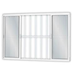 Janela de Alumínio de Correr 100x150cm 4 Folhas 2 Fixas com Grade e Vi