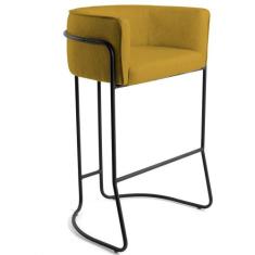 Banqueta Decorativa Fixa Base de Aço Preto Betina D02 Veludo Mostarda 