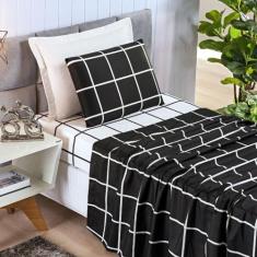 Jogo de cama lençol 04 peças Micro Percal 200 Fios Estampado Grid Aust