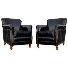 Kit 02 Poltronas Decorativas Sala de Estar Brunei Pés Madeira Couro Pr