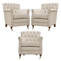 Kit 03 Poltronas Decorativas Sala de Estar Níger Pés Príncipe Couro Of