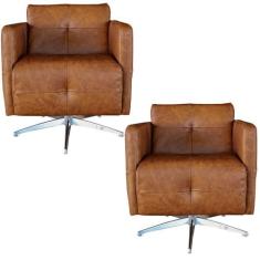 Kit 2 Poltronas Giratória para Sala de Estar Astana Couro Caramelo - G