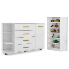 Cômoda com Cantoneira Laura e Armário Multiuso Bell Branco - Mpozenato