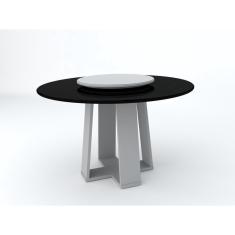 Mesa De Jantar Redonda Isabela 1,35M Com Tampo Giratório Off White/Preto/Off White - New Ceval