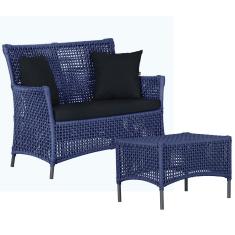 1 Sofá Área e Mesa Igapó Alumínio Pintura Preta Corda Náutica Estofado Impermeável Almofada 12 Trama