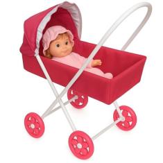 Carrinho De Boneca Bebê Reborn Rosa ou Azul Brinquedo Infantil Dobráve