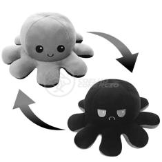 Polvo Reversível De Pelúcia Feliz E Bravo Preto E Cinza
