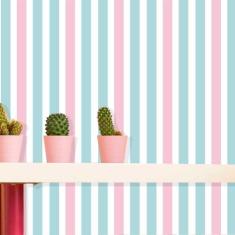 Papel de Parede Auto Adesivo Lavável  Listrado 0022 Rosa Claro com Azu