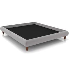 Cama Casal King Base Box Pés De Madeira 210cm Otto P05 Veludo Cinza - 