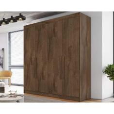 Guarda Roupa Solteiro Nantes Braúna 4 Portas de Bater 3 Gavetas MDF Braúna Móveis Europa