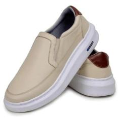 Tenis Sapatenis Masculino Mocassim Slip On Couro Legitimo Tenis Confortavel-Masculino