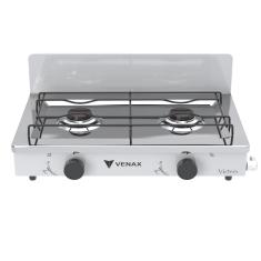Fogao a Gas Portatil 2 Bocas Venax Flamalar Vetro Branco