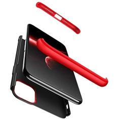 Capa Capinha Anti Impacto 360 Para Apple Iphone 11 com Tela de 6.1" Polegadas Case Acrílica Fosca Acabamento Slim Macio - Danet (Preto com Vermelho)