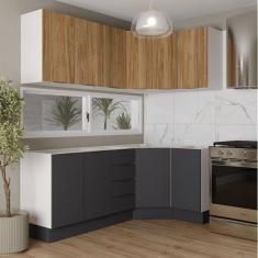 Cozinha Modulada 6 Peças sem Tampo com Rodapé 3 Aéreos e 3 Balcões Ipanema Cabecasa Madeiramadeira Grafite Trama/Acácia
