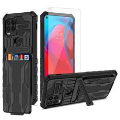 Asuwish Capa de telefone para Moto G Stylus 5G com película protetora de tela de vidro temperado e suporte fino para cartão de crédito com compartimento híbrido, acessórios para celular Motorola
