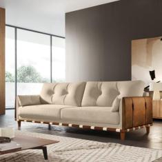 Sofá Living Antares 2,20m Base em Madeira Linho - Zara Estofados, Rust