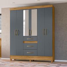 Roupeiro 6 Portas Uyuni Com Espelho Freijó Cinza