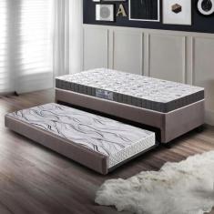 Bicama Box Solteiro material sintético Linho Marrom 88x188x28 cm com C