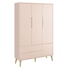 Guarda-roupa Retrô 3 Portas Théo New Rosa Fosco Com Natural - Reller