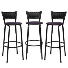 Kit 3 Banqueta Cadeira Alta Cozinha Balcão Bancada Acabamento Da Estru