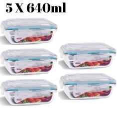 Conjunto 5 Pote Vidro Hermético Marmita Tampa 4 Travas 640ml
