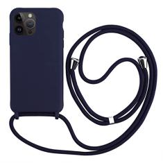 Colar transversal com cordão e cordão capa para telefone para iPhone 14 Plus 13 12 Mini 11 Pro XS Max XR X Silicone Soft TPU Capa traseira, azul escuro, para iPhone 13 Mini