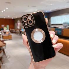 Capa de telefone galvanizada macia de luxo para iPhone 11 12 13 14 Pro Max XS X XR 7 8 Plus Mini capa de silicone oca, preta, para iPhone 13Pro Max