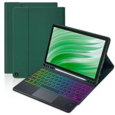 MePadKey Capa com teclado Trackpad para Amazon Fire HD 10/10 Plus 10,1 polegadas 2021/2023 (11/13ª geração), teclado recarregável com luz de fundo de 7 cores com capa multiângulo infantil para tablet