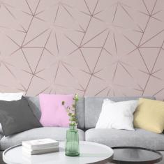 Papel De Parede Geométrico Rosê Fio Rosê Auto Colante 3m - Colaí Adesi