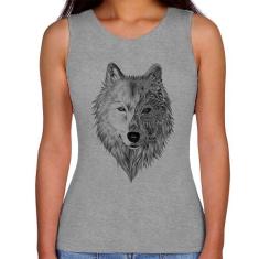 Regata Feminina Lobo Mandala - Foca na Moda, Cinza, G