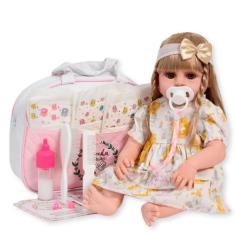 Boneca Reborn Bebê Loira 46cm Com Bolsa 20 Acessórios - Cegonha Reborn