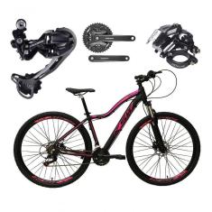 Bicicleta Aro 29 Ksw Mwza Feminina Câmbio Deore E Altus 27v F/hidráulicos Garfo Trava - Preto/rosa Tam. 15